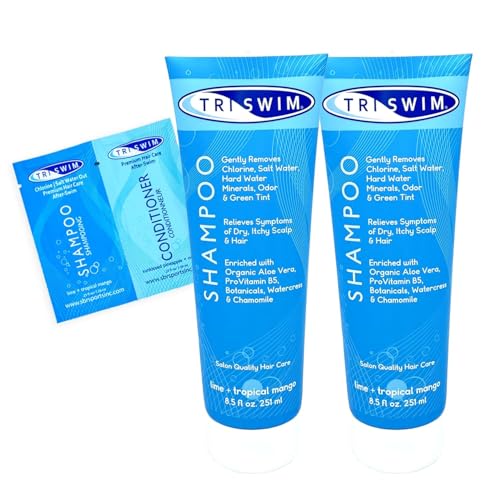 TRISWIM Chlorine Removal Shampoo 8.5 Fl Oz | Gently Removes Chlorine, Salt Water, and Hard Water Buildup | Relieves Dry and Itchy Scalp | Enriched with Organic Aloe Vera and Botanicals | Pack of 2
