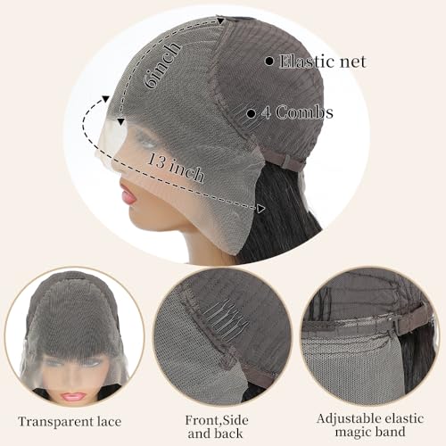 Real Human Hair Wigs 200 Density 13x6 Body Wave Lace Front Wigs Human Hair Pre Plucked HD Transparent Lace Frontal Wigs Natural Black Glueless Wig 34 Inch