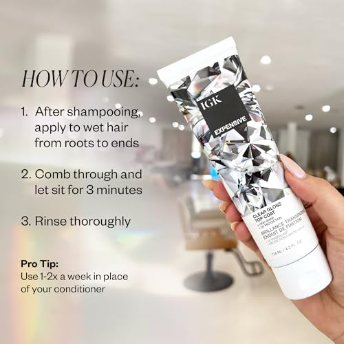 IGK - EXPENSIVE - Clear Hair Gloss Treatment ? Shine-Boosting Top Coat for Glass Hair ? Hair Treatment for Smooth, Polished Finish ? Clear Gloss for Hair Sheen and Silkiness - Cruelty Free 4.2oz