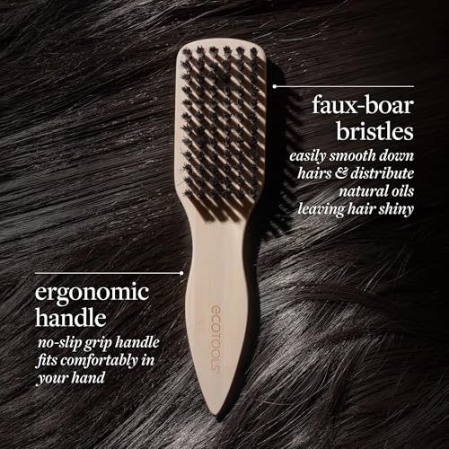EcoTools Mini Slick Back Hairbrush, Travel Brush, Perfect Ponytail Or Bun, Tease, Smooth & Style Hair, Tame Frizz & Flyaways, Renewable Bamboo Handle & Vegan Boar Bristles, Cruelty-Free, 1 Count