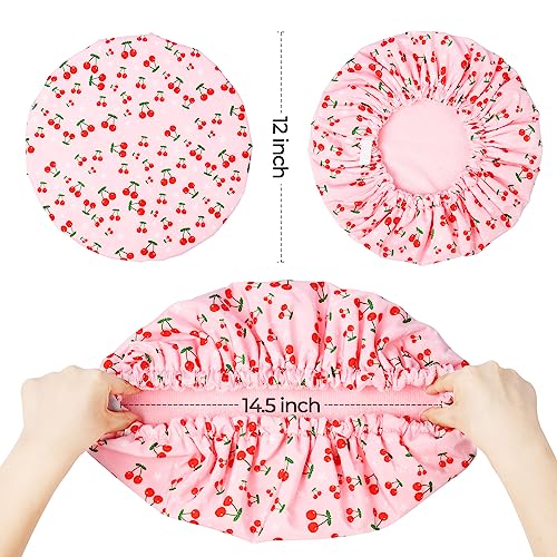 Shower Cap for Women Terry Lined Bath Cap Large Reusable Waterproof Elastic Band Pink Shower Caps for Long Thick Hair Soft Bath Shower Hair Caps