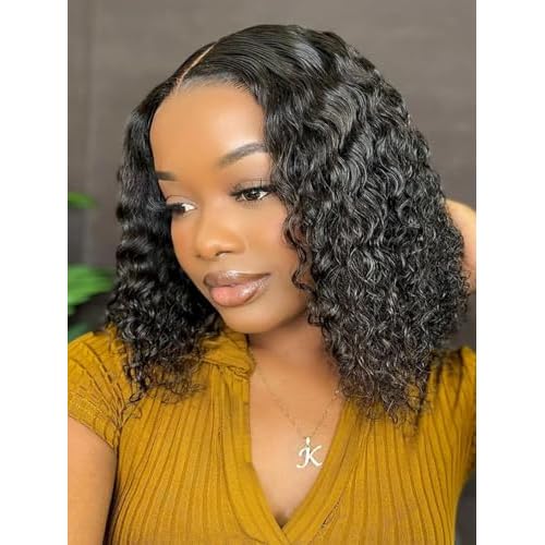 ISEE Glueless Bob Wigs Human Hair Pre Plucked Pre Cut Water Wave Human Hair Wig for Black Women 5x7 HD Lace Closure Wigs 180% Density (Black, 16 Inch)