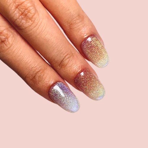 Hanakoko Press on Nails Handmade Nails 3D Press on Nails Short Medium Oval Almond Nails Fake Nails Glitter Cat Eye Nails Gel Nails Durable Reusable False Nails 10 Pcs (Dream Dazzle, M)