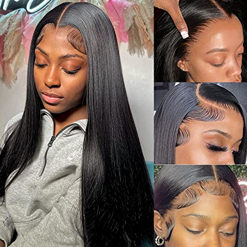 13x4 Straight Lace Front Wigs Human Hair Pre Plucked 180% Density 13x4 HD Transparent Frontal Wigs Human Hair Straight Wigs Human Hair Lace Front Wigs for Black Women with Baby Hair 22 Inch