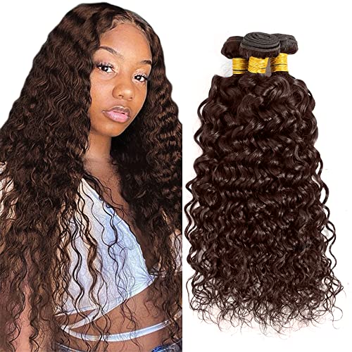 #4 Chocolate Human Hair Bundles Water Wave Bundles 34 34 34 Inch Brown Unprocessed Brazilian Virgin Hair 3 Bundle 50 Gram Per Bundle Deals Quick Weave Hair Extensions