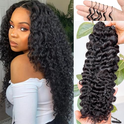 BLG Burmese Water Wave Human Crochet Hair 20 Inch 120g Knotless Pre-Separated Crochet Hair Extensions Real Human Hair Burmese Curly Micro-Link Crochet Hair for Women