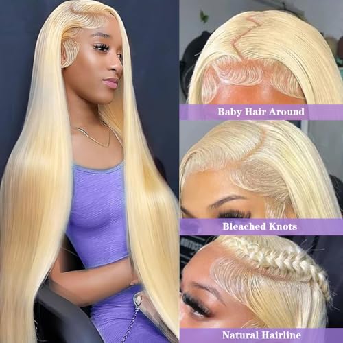 32 Inch 613 13x6 Lace Front Wig Human Hair 200% Density Straight Blonde Wig Human Hair 613 HD Lace Frontal Wig Human Hair Pre Plucked Blonde Glueless Wig for Women