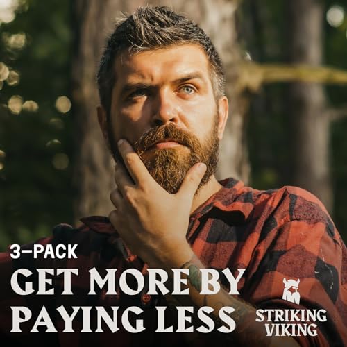 Striking Viking Beard Oil for Men - 2 Fl Oz, 3 Pack, Vanilla Scent - Naturally Derived Conditioner with Almond, Tea Tree, Argan & Jojoba Oil for Beard Growth, Softening & Moisturizing