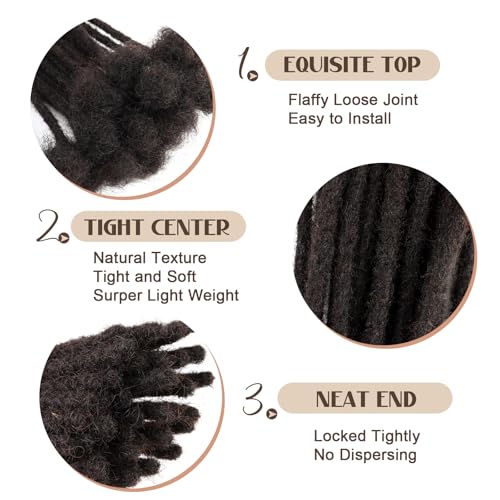 0.4cm Thickness Real Human Hair Dreadlock Extensions for Men/Women 10 Inch 100 Strands Full Handmade Permanent Locs Extensions Human Hair Can Be Dyed and Bleached