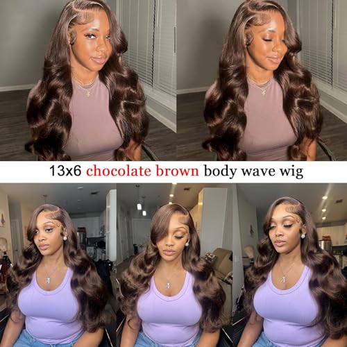 Chocolate Brown Body Wave Wig Human Hair 30 Inch 13x6 Body Wave Lace Front Wig Human Hair Unprocessed Virgin Remy Hair Glueless Brown Wigs with Baby Hair Pre Plucked for Women