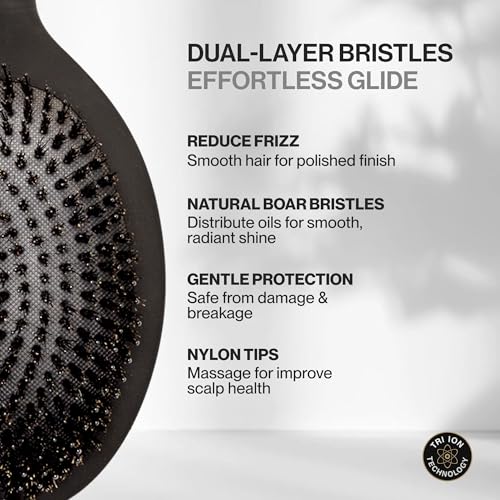 COCCO Aura Brush Set, Ceramic Paddle & Round Hairbrushes for Women, Blow-Drying & Frizz Control, Tourmaline Bristles, Ergonomic Grip, Full Styling Set (Black)