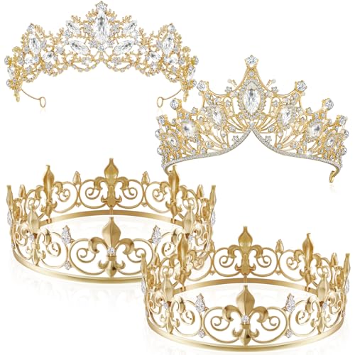 Henoyso 4 Pcs Prom King and Queen Crowns for Men Women Halloween Party King Queen Tiara Headband Homecoming Party Favor