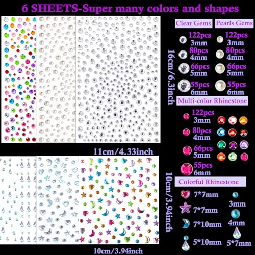 NOOEPC Self Adhesive Face Gems Stickers, Hair Gems Face Jewels Eye Jewels Rhinestones Festival Essentials Rave Accessories Rhinestone for Face, Eye, Makeup Stickers for Kids,Women