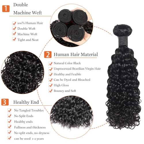 Water Wave Human Hair Bundles 26 28 30 12A Double Weft Deep Curly Wave Bundles 100% Unprocessed Brazilian Virgin Human Hair Natural Black Color Wet And Wavy Hair Extensions