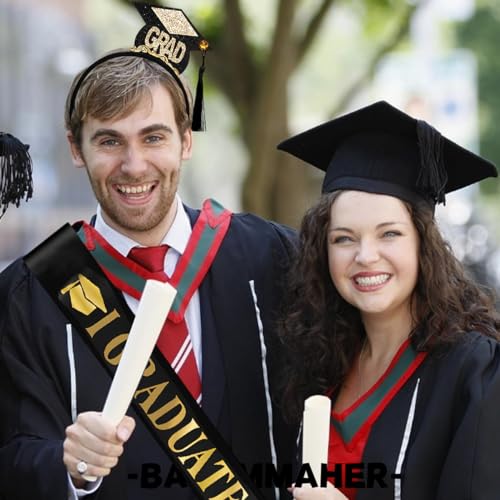 Graduation Headband and Shoulder Straps for Congrats Grad Party Supplies Bachelor Cap Headband with Doctoral Hat Black Sash Satin Tassels Tiaras for Graduation Party Dress up Favor Photo