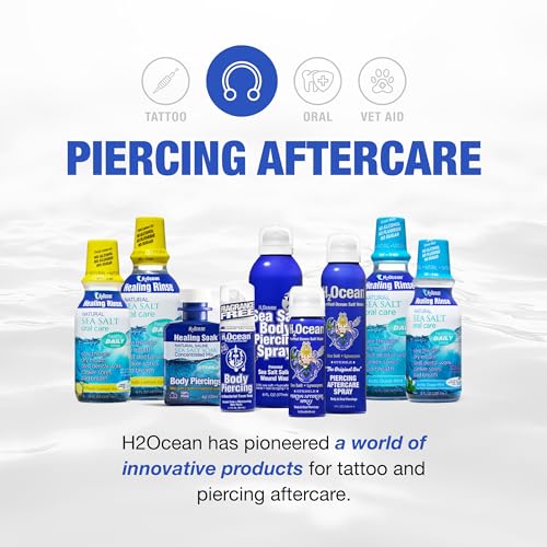 H2Ocean Sea Salt Body Piercing Spray - Saline Piercing Spray for Piercings & Body Modifications - Drug-, Preservative- & GMO-Free Vegan Piercing Aftercare - 6 oz