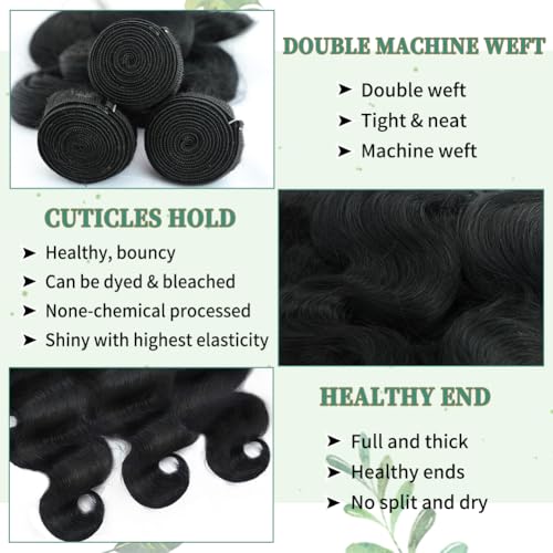 20 22 24 Inch Bundles Human Hair 14A Raw Human Hair Bundles 100% Unprocessed 3 Bundles Human Hair Body Wave Natural Black Hair Bundle Deals Bodywave Bundle