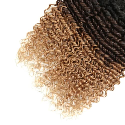 Honey Blonde Bundles Human Hair Ombre Deep Wave Bundle Mixed Length 3 Bundles 22 24 26 Inch Double Weft 3 Tone Brown and Honey Blonde Deep Wave Hair Weave