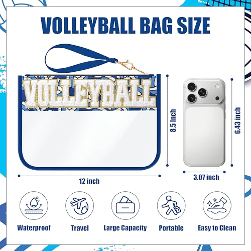 Volleyball Gifts Makeup Bag with Chenille Letter Patch, Clear Cosmetic Pouch PVC Organizer Purse, Waterproof Travel Bag, Portable Toiletry Storage Bag for Her Friends