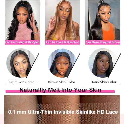 CUTE BEIN [2-Year Life, 100% Human Hair, 250g/pc, 250% Density 13x6 HD Straight Lace Front Wigs Human Hair Pre Plucked, [0.1mm Ultra-Thin HD Lace], Free Part 28 Inch