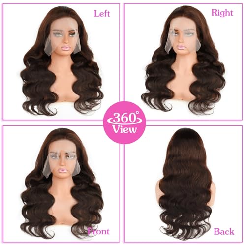 30 Inch Chocolate Brown Lace Front Wig Body Wave Brown Wig Human Hair Pre Plucked for Women 13x6 Brown Glueless Human Hair Wig