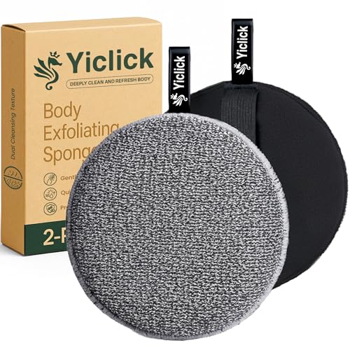 Yiclick Exfoliating Body Scrubber Exfoliator 2 Pack - Exfoliating Sponge, Shower Bath Sponge Loofah with Handle, Body Scrub Lufas Washcloth Net Brush for Women Men, Dead Skin Remover for Body