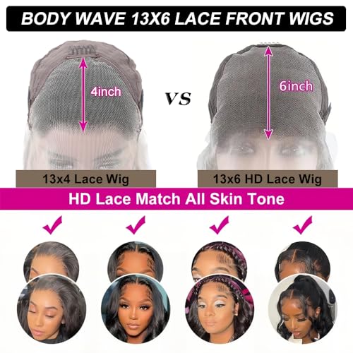 32 Inch 13x6 Lace Front Wigs Human Hair Body Wave Wigs for Black Women Human Hair 180% Density Wig HD Transparent Lace Frontal Glueless Wigs