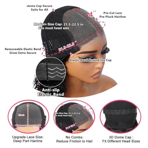 Ombre Highlight Wear and Go Glueless Wigs Human Hair Pre Plucked Pre Cut Deep Wave Lace Front Wigs Human Hair 4x4 Lace Closure Wig for Black Women 180% Density Curly Wig 28 Inch
