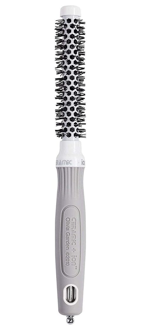 Olivia Garden Ceramic + Ion Round Thermal Hair Brush - Not Electrical - Professional Blowout Brush for Normal to Thick Hair - 0.5"-Diameter Barrel - White and Grey - CI-15