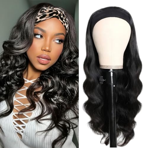 Headband Wig Human Hair Body Wave Wigs None Lace Front Wigs 100% Human Hair Brazilian Virgin 150% Density Natural Color (22inch)