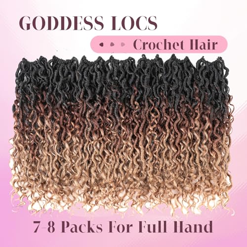 Aipin Goddess Locs Crochet Hair 18 Inch Boho River Locs Hippie Wavy Crochet With Curly Hair In Middle And Ends Braids Hair Extensions (7Packs,18 inch, 3T1B/30/27)
