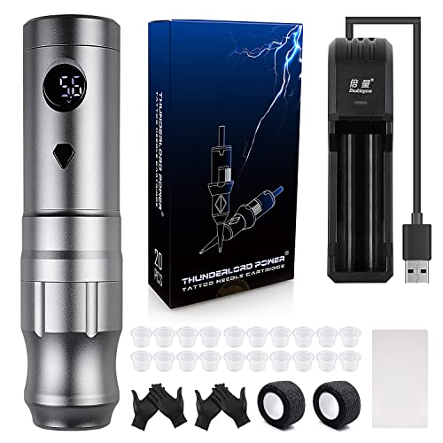 Cordless Tattoo Machine Pen Kit -BIOMASER Rotary CORELESS Tattoo Machine Pen with Two Batteries 20pcs Cartridges needle for Professionals and Beginners Tattoo Artists