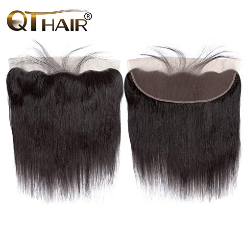 QTHAIR 16A Brazilian Straight Human Hair Bundles with Frontal(16 18 20+14,Natural Black) Brazilian Straight Virgin Hair with 13x4 Lace Frontal 100% Unprocessed Human Hair Weave with Frontal