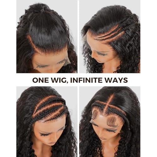 28 Inch Deep Wave Lace Front Wigs Human Hair, 13x6 HD Wet and Wavy Lace Front Wigs, Curly Human Hair Wig, 180 Density Deep Wave Wig, Pre Plucked & Glueless, Natural Color