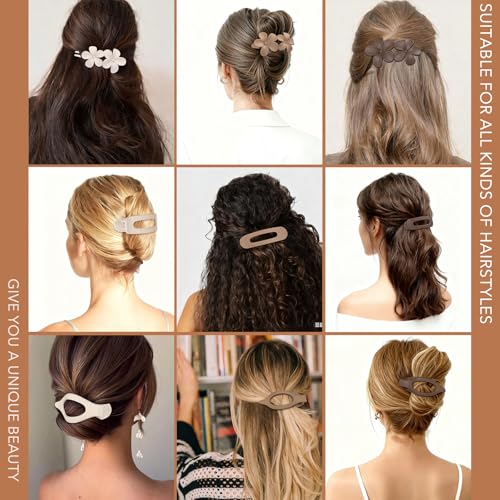 12 PCS Flat Hair Clips - 3 Styles Matte Flat Claw Clips Set Duckbill Barrettes for Women, No-Slip Strong Hold for Thin and Thick Hair, Hair Accessories for Girls Gift (Brown)