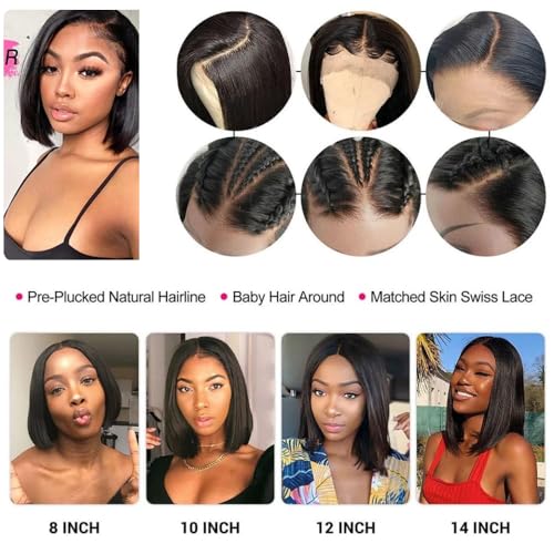 Lace Front Bob Wigs Human Hair, 12 Inch 13x4 HD Lace Glueless Bob Wig Human Hair Short Straight Frontal Bob Wigs for Black Women Human Hair Pre Plucked with Baby Hair Side Part 180% Density