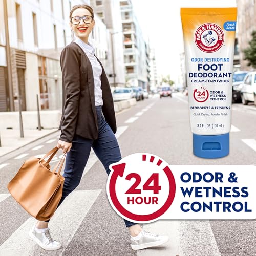 Arm & Hammer Cream to Powder Foot Deodorant, 24 Hour Protection Odor & Wetness Protection, Effective and Long Lasting Antiperspirant, Apply as Cream Dries to Powder (3 Pack)