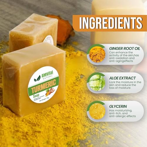 AMVital Turmeric Soap Bar for Face & Body, Smooth Skin, Natural Handmade Soap