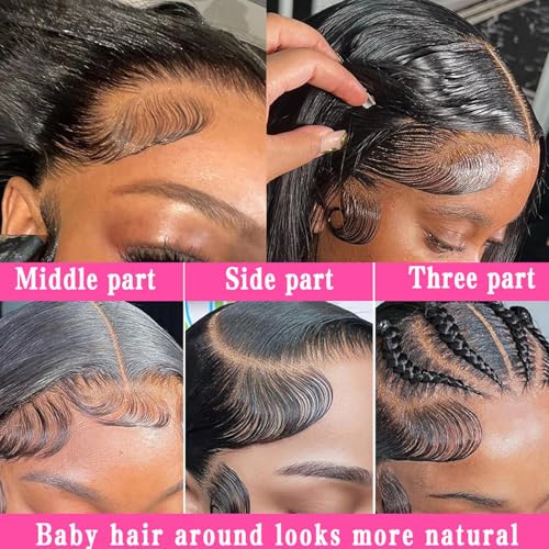 Straight 13x4 HD Lace Front Wigs Human Hair Pre Plucked 12A 180 Density Straight Wigs for Black Women Human Hair Glueless Frontal Wigs Human Hair HD Lace Wig 24 Inch