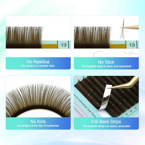 NAGARAKU Natural Brown Color Eyelash Extensions Classic Faux Mink Volume 20 Rows Soft Eyelash Supplies Individual Lashes(0.10mm B curl 7-15mm Mix Tray)