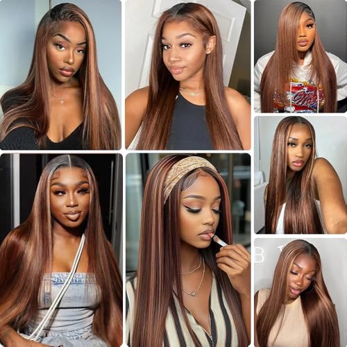 Freiuoke Highlight Bundles Human Hair 4/30 Straight Bundles Brazilian Unprocessed Virgin Hair 1 Bundle 26 Inch