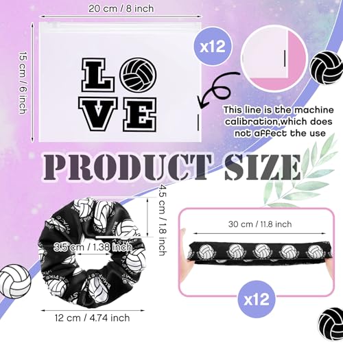 Juexica 48 Pcs Volleyball Team Gifts for Teen Girls: 12 Hair Scrunchies 12 Charm Bracelet 12 Necklace and 12 Love Pattern Waterproof Cosmetic Bags for Players and Volleyball Lovers