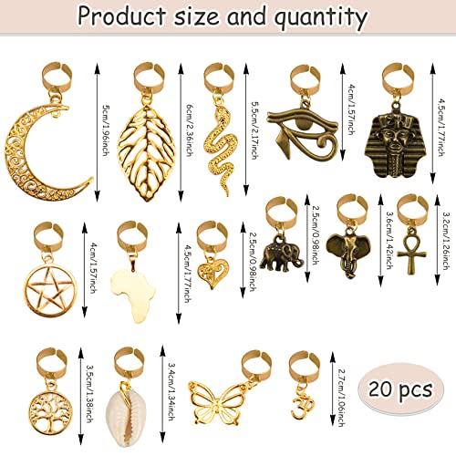 Messen 20 PCS Locs Braids Hair Cuffs 15 Styles Vintage African Pendant Charms Butterfly Shell DIY Hair Accessories (Bronze and Gold)
