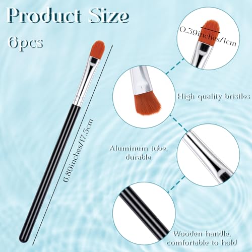 6 Pcs Flat Eye Shadow Primer Applicator Brush for Blending Concealer Small Makeup Concealer Eyeshadow Brow Brushes Liquid Shadows and Eye Primer Base Makeup Tool Concealing Small Imperfection