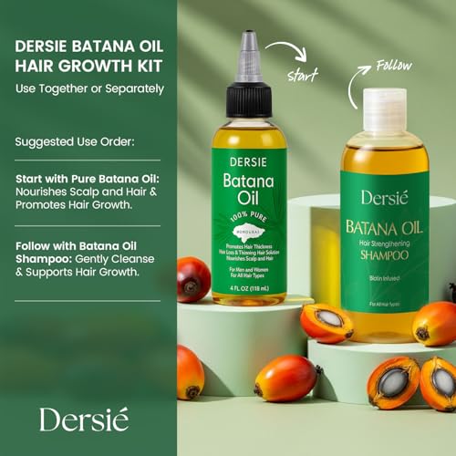 Dersie Batana Oil for Hair Growth Kit ? 100% Pure Batana Oil & Batana Shampoo Sourced from Honduras ? Promotes Hair Growth & Nourishes Scalp ? For Hair Loss, Thinning Hair, Dry, Damaged & Curly Hair