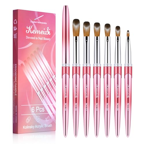 Acrylic Nail Brush Set, Size 02/06/08/10/12/16 Kolinsky Nail Art Brushes for Acrylic Application, Sturdy Handle Oval Shaped Acrylic Powder Nail Design Tools for Professional Manicure DIY Home