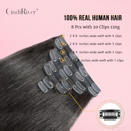 Silky Straight Clip in Hair Extensions Real Human Hair,22 inch 4.24oz Remy Human Natural Hair Clip ins for Women 8pcs Double Weft
