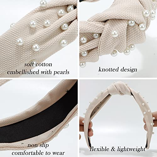 Pearl Knotted Headbands: 2Pcs Black Beaded Jeweled Embellished Hair Accessories Gift for Women
