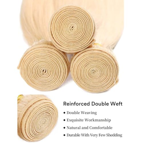 613 Bundles Human Hair Extensions 100g/Bundle 613 Color Real Human Hair Extensions For Women Light Blonde Color Human Hair Bundles 2-3set Can Be Full Head (Straight Hair, 24 Inch)