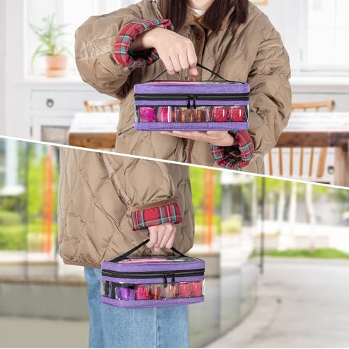 BAFASO Small Clear Nail Polish Organizer Case Holds 12 Bottles (15ml - 0.5 fl.oz), PVC Nail Polish Storage with a Removable Inner Pouch (Bag Only), Purple (Patented)